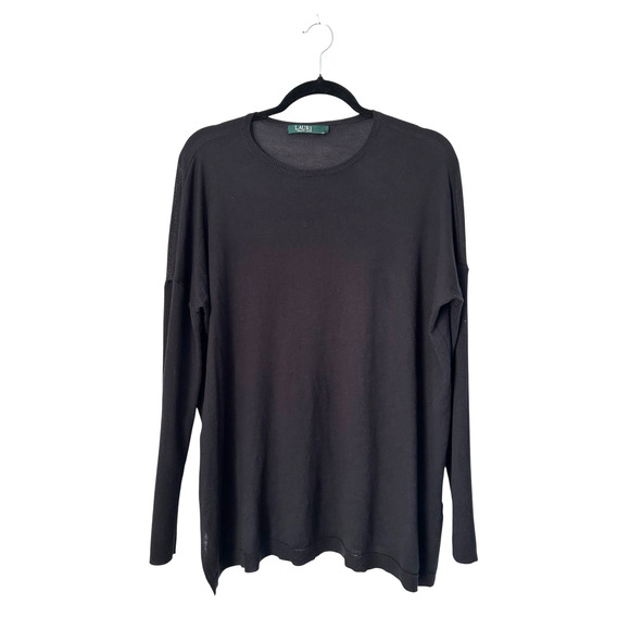 Lauren Ralph Lauren Sweater Size M Black Long Ribbed Sleeve Modal Silk Blend - Picture 1 of 8